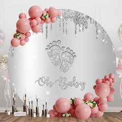 Lofaris Sliver Glitter Footprint Round Baby Shower Backdrop