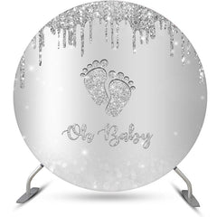 Lofaris Sliver Glitter Footprint Round Baby Shower Backdrop