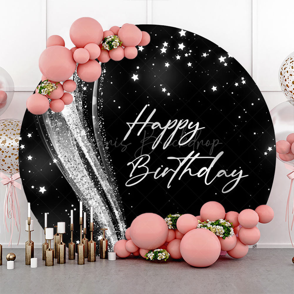 Lofaris Sliver Glitter Star Night Sky Round Birthday Backdrop