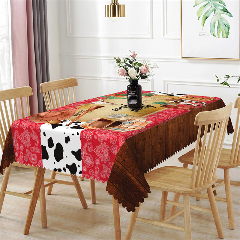 Lofaris Smrat Cowboy Red Pattern Wooden Cattle Tablecloth