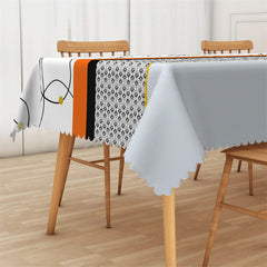 Lofaris Smrat White Art Lines And Silver Argyle Tablecloth