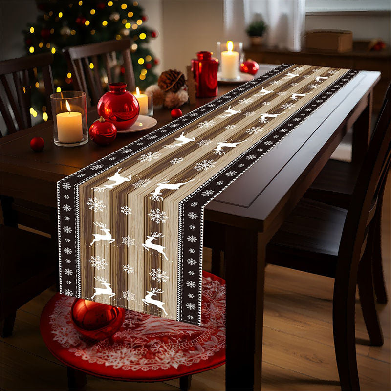 Lofaris Snow Elk Step And Repeat Wood Christmas Table Runner