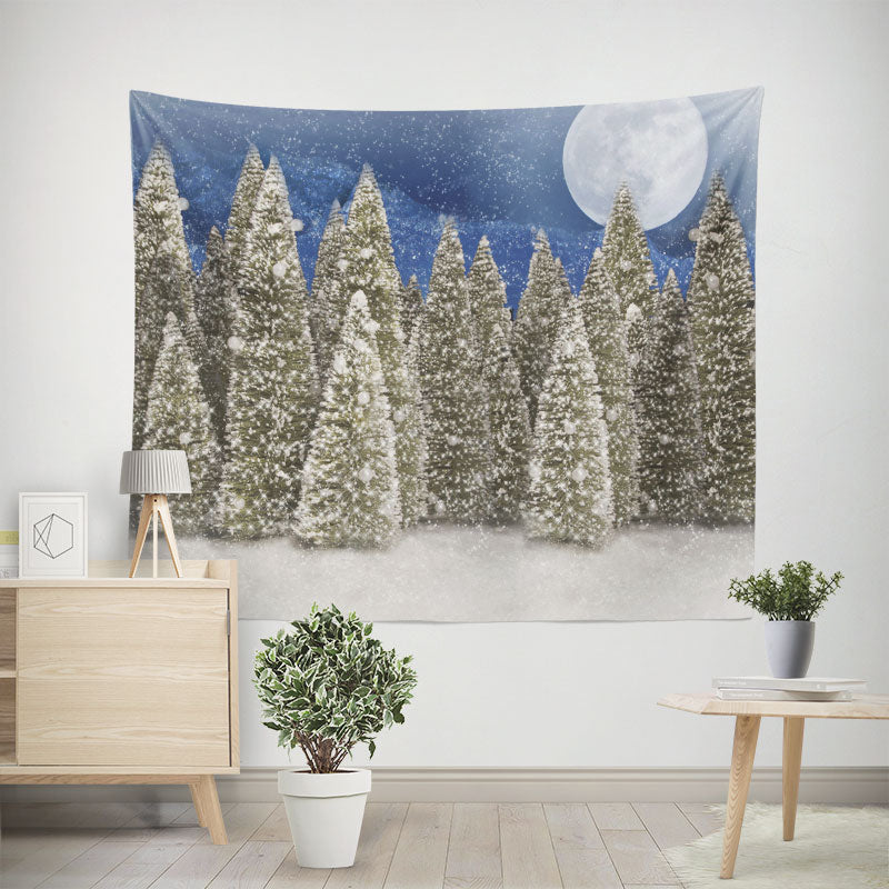 Lofaris Snow Forest And White Moon Winter Backdrop For Party