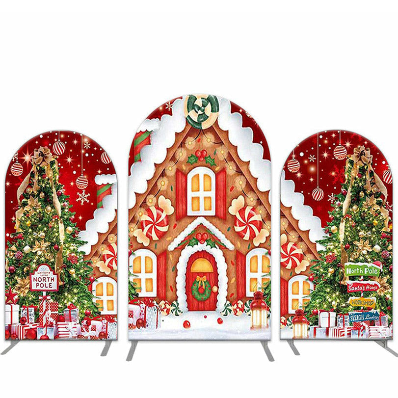 Snow House Trees Happy Christmas Arch Backdrop Kit - Lofaris