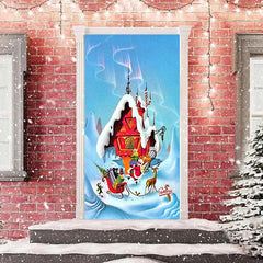 Lofaris Snow Mountains Santa House Christmas Door Cover