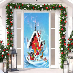 Lofaris Snow Mountains Santa House Christmas Door Cover