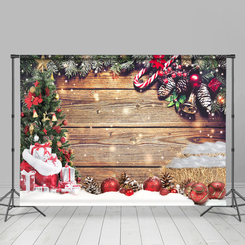 Lofaris Snow Pine Tree Leaves Wood Merry Christmas Backdrop