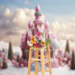 Lofaris Snow Pink Candyland Castle Cloud Cake Smash Backdrop