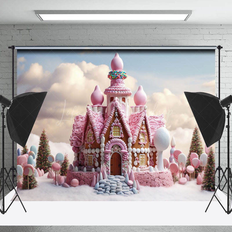 Lofaris Snow Pink Candyland Castle Cloud Cake Smash Backdrop