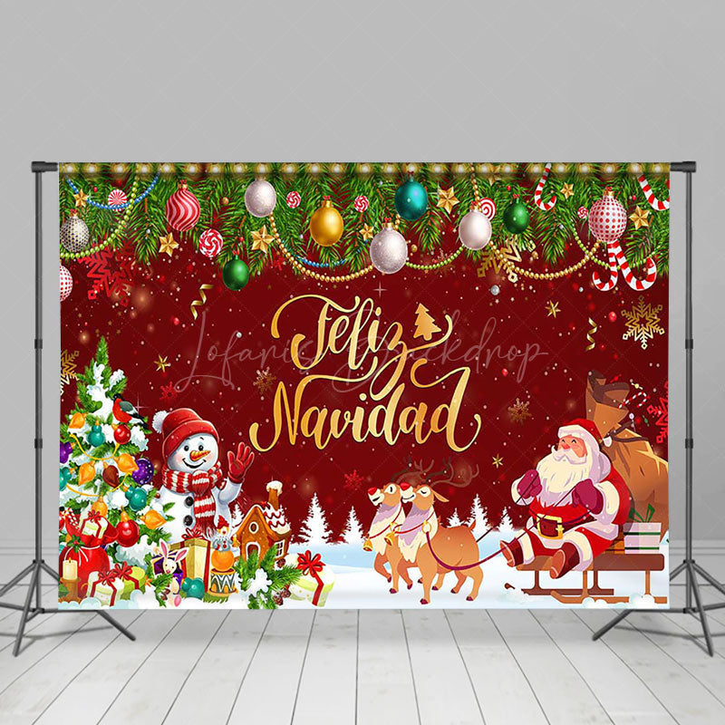 Lofaris Snow Winter Santa Claus Trees Feliz Navidad Backdrop