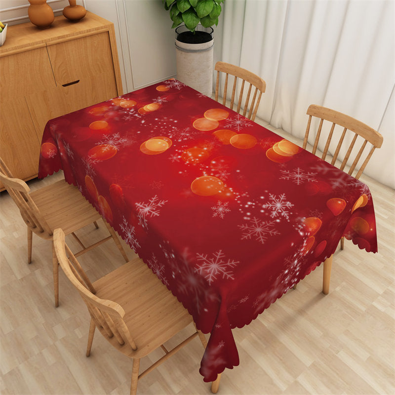 Lofaris Snowflake Bokeh Red Christmas Dining Room Tablecloth