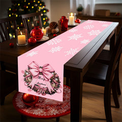 Lofaris Snowflake Bowknot Wreath Pink Christmas Table Runner