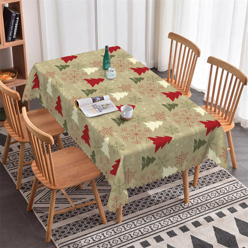 Lofaris Snowflake Pine Trees Brown Green Christmas Tablecloth