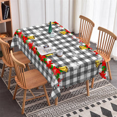 Lofaris Snowflake Red Floral Grey White Plaid Kitchen Tablecloth