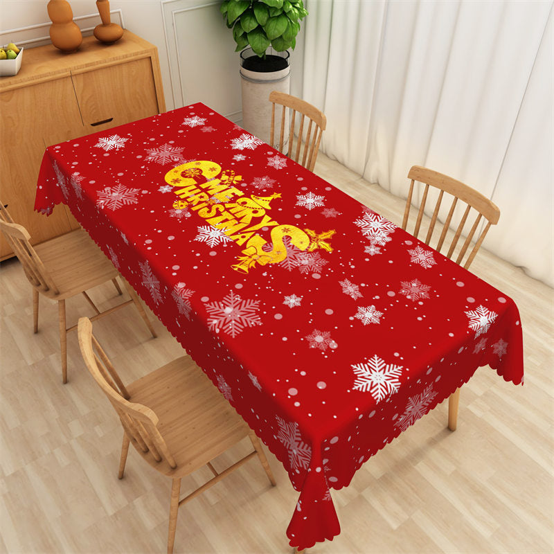 Lofaris Snowflake Red Merry Christmas Rectangle Tablecloth