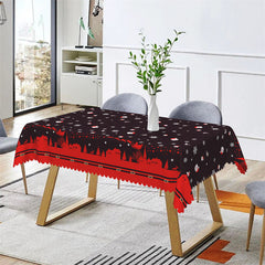 Lofaris Snowflake Santa Sleigh Repeat Black Christmas Tablecloth