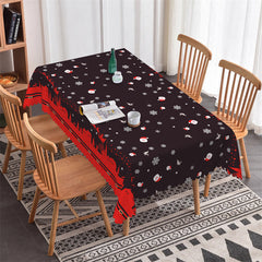 Lofaris Snowflake Santa Sleigh Repeat Black Christmas Tablecloth