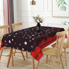 Lofaris Snowflake Santa Sleigh Repeat Black Christmas Tablecloth