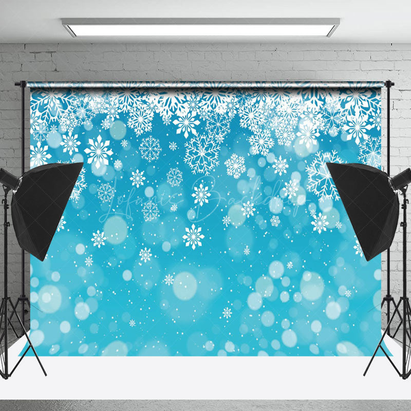 Lofaris Snowflakes Blue Background Winter Wonderland Backdrop