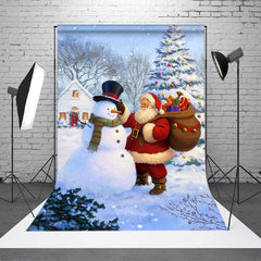 Lofaris Snowman And Santa Pine Tree Photo Christmas Backdrop