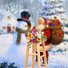 Lofaris Snowman And Santa Pine Tree Photo Christmas Backdrop