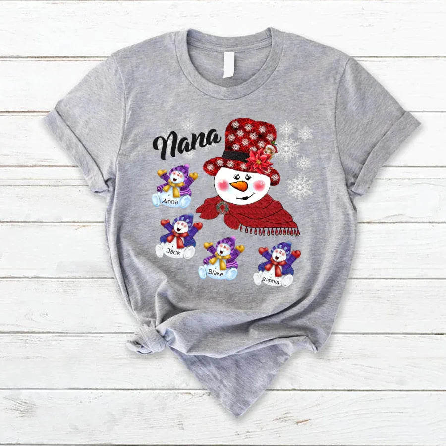 Lofaris Snowman Grandma And Kids Custom Christmas T-Shirt