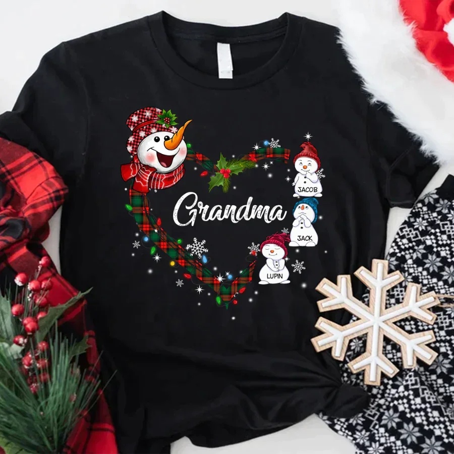 Lofaris Snowman Heart Christmas Grandma And Kids T - Shirt