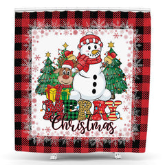 Lofaris Snowman Red Black Plaid Christmas Shower Curtain