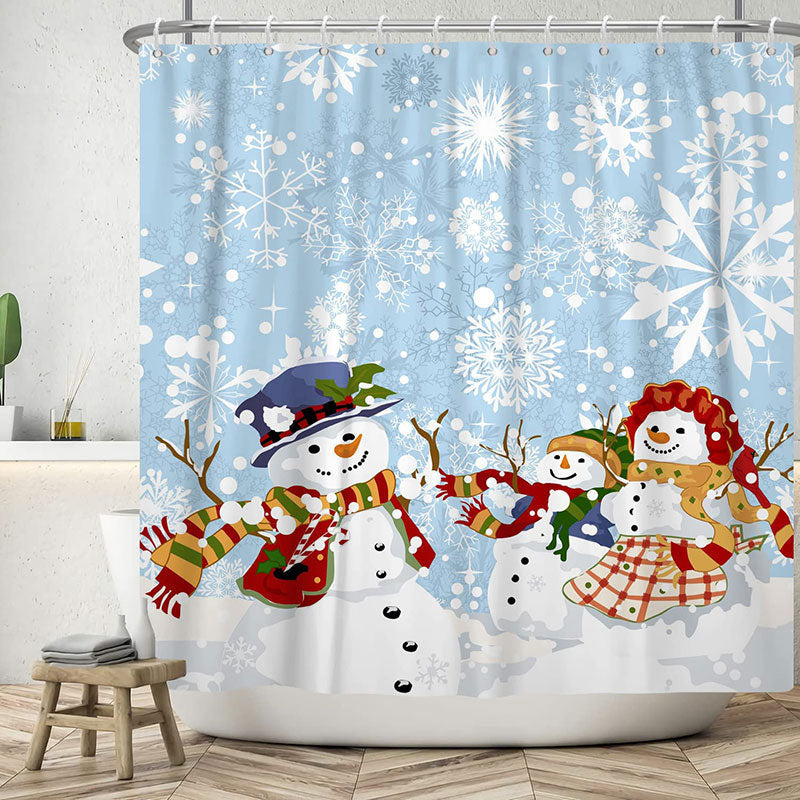 Lofaris Snowman Snowflake Blue Christmas Shower Curtain