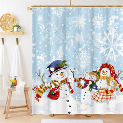 Lofaris Snowman Snowflake Blue Christmas Shower Curtain