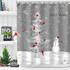 Lofaris Snowman Tree Red Birds Christmas Shower Curtain