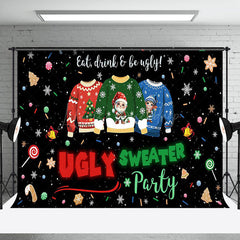 Lofaris Snowy Black Ugly Sweater Christmas Party Backdrop