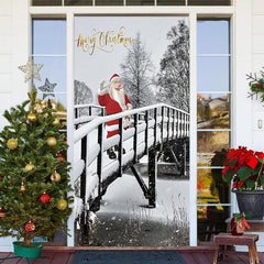 Lofaris Snowy Bridge Santa Claus Merry Christmas Door Cover