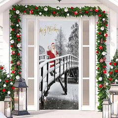 Lofaris Snowy Bridge Santa Claus Merry Christmas Door Cover