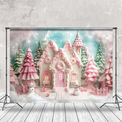 Lofaris Snowy Candy House Trees Christmas Photo Backdrop