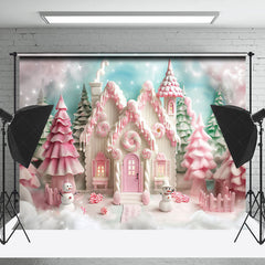 Lofaris Snowy Candy House Trees Christmas Photo Backdrop