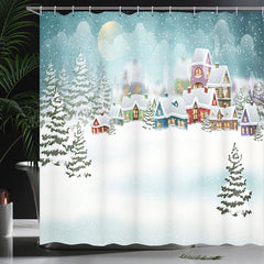 Lofaris Snowy Cartoon Town Forest Christmas Shower Curtain