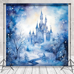 Lofaris Snowy Castle Trees Bokeh Winter Photography Backdrop