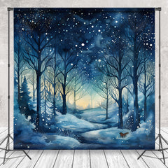 Lofaris Snowy Dark Night Trees Forest Photography Backdrop