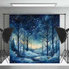 Lofaris Snowy Dark Night Trees Forest Photography Backdrop