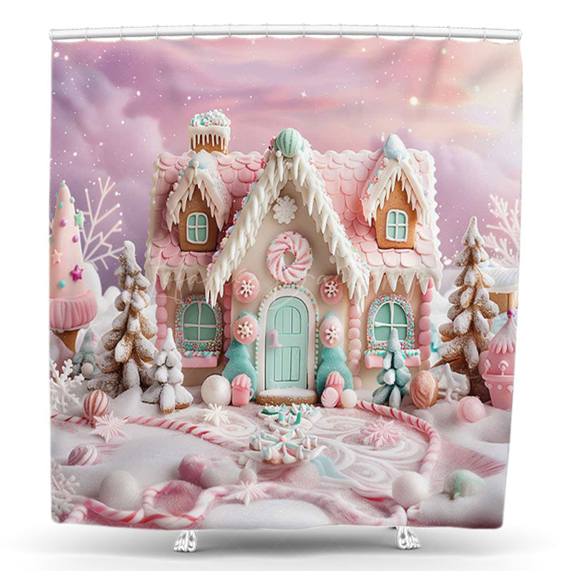 Lofaris Snowy Fairy Tale Candyland Christmas Shower Curtain