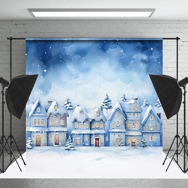 Lofaris Snowy Field Town House Winter Photography Backdrop