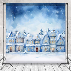 Lofaris Snowy Field Town House Winter Photography Backdrop