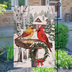 Lofaris Snowy Forest Birds Xmas Wreath Christmas Garden Flag