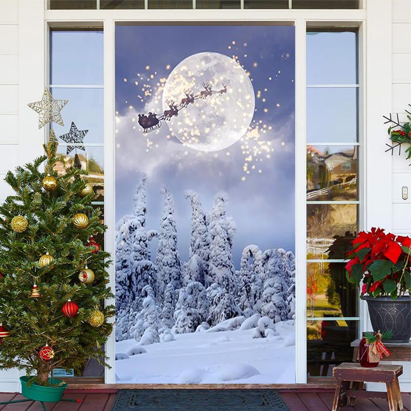 Lofaris Snowy Forest Night Santa Claus Christmas Door Cover