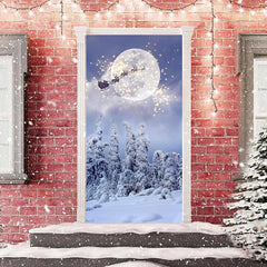 Lofaris Snowy Forest Night Santa Claus Christmas Door Cover