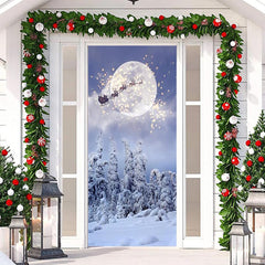 Lofaris Snowy Forest Night Santa Claus Christmas Door Cover