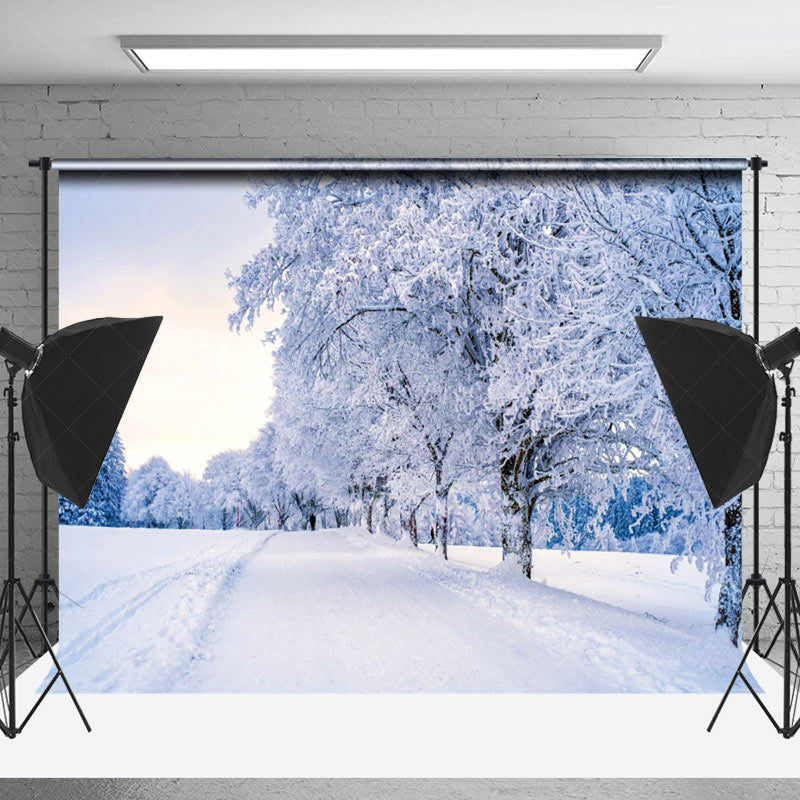 Lofaris Snowy Frozen Forest Sunny Winter Scene Backdrop