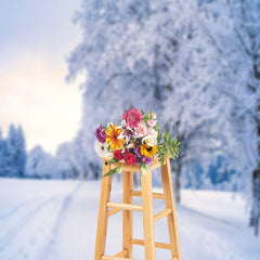 Lofaris Snowy Frozen Forest Sunny Winter Scene Backdrop