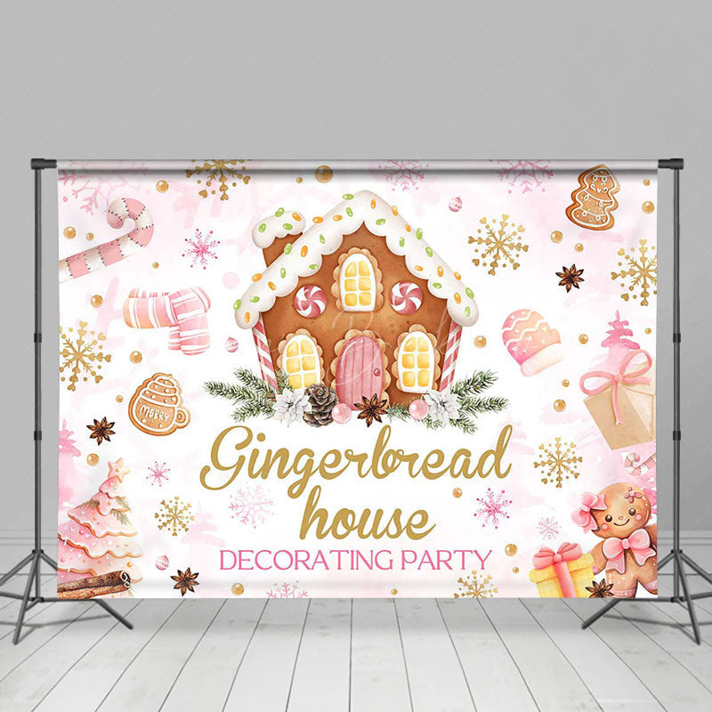 Lofaris Snowy Gingerbread House Decorating Party Backdrop